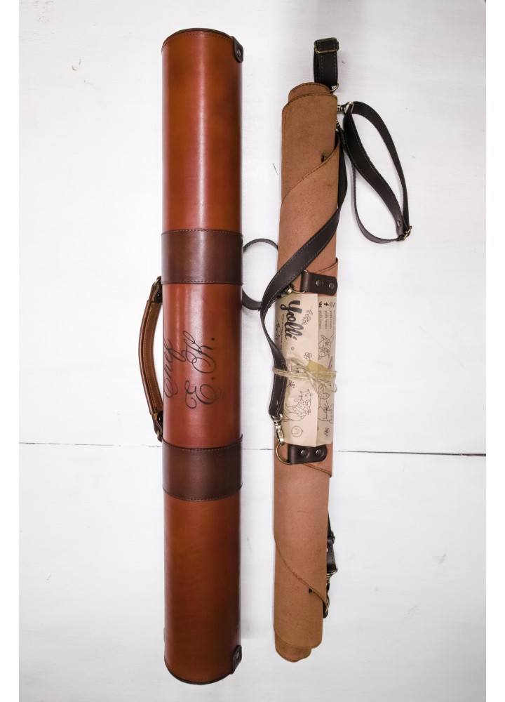 Комплект: Фартук из натуральной кожи в подарочном тубусе рыжий Комплект: Фартук из натуральной кожи в подарочном тубусе рыжий